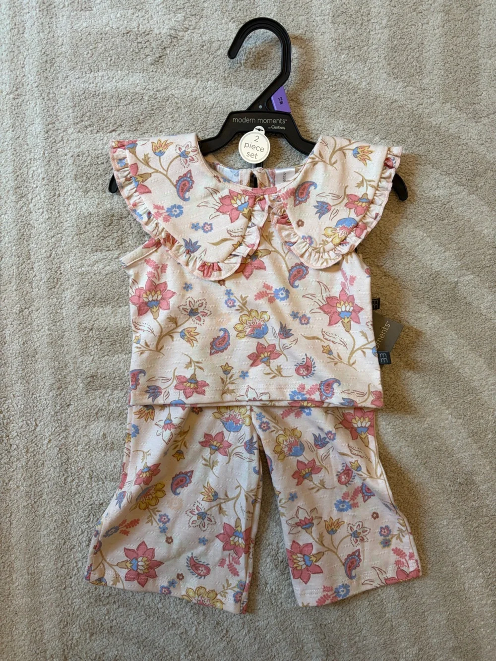 Modern Moments by Gerber Toddler Girl Smocked Top and Pant Outfit, 12M, NWT